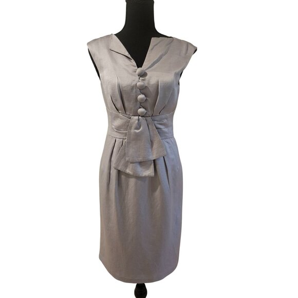 Nanette Lepore Womans Silver Linen Midi Dress 2 Quiet Luxury Minimalist Boho Chi - Picture 3 of 14